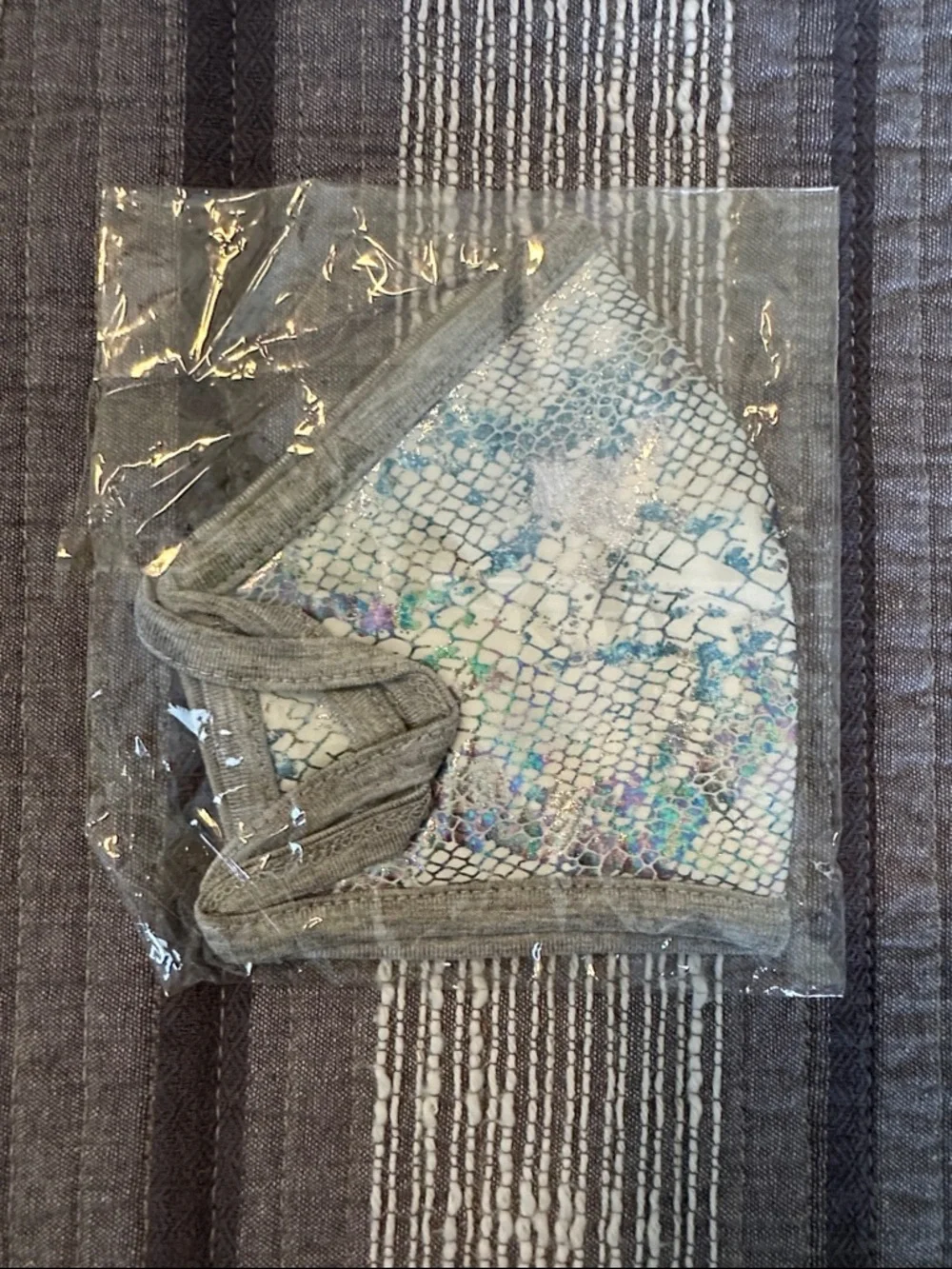 NWOT Gray Trim Snake-Print Face Mask with Iridescent Accents